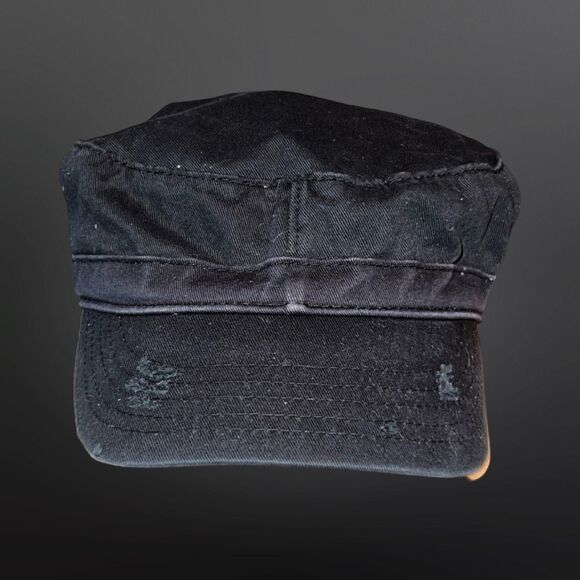 Black Distressed Adjustable Back Cadet Cap Hat O/S - Picture 1 of 6